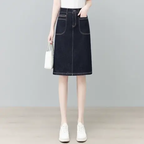 复古港风牛仔半身裙女2025夏季薄款开叉A字一步裙时尚百搭包臀裙a图片