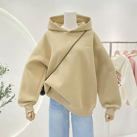 连帽卫衣女美式复古印花宽松慵懒风春秋新款百搭时尚帽衫上衣外套商品大图