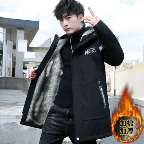 男士外套冬季棉衣加绒加厚派克服中长款棉服2023新款冬装潮流棉袄商品大图