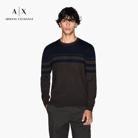 ARMANI EXCHANGE/阿玛尼冬季新款男圆领羊毛混纺条纹套头针织毛衣图片