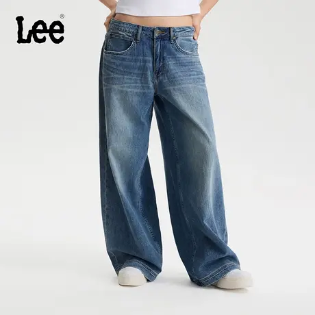 【张凌赫代言】Lee商场同款25秋冬新品低腰中蓝色女阔腿牛仔裤潮商品大图