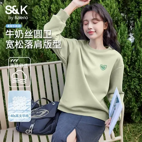 班尼路S&K系列重磅卫衣女款秋季圆领百搭休闲通勤可叠穿流行上衣Q图片