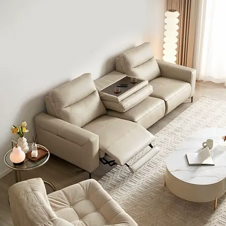 全友家居现代简约电动多功能2024年新款客厅直排三人位真皮沙发商品大图