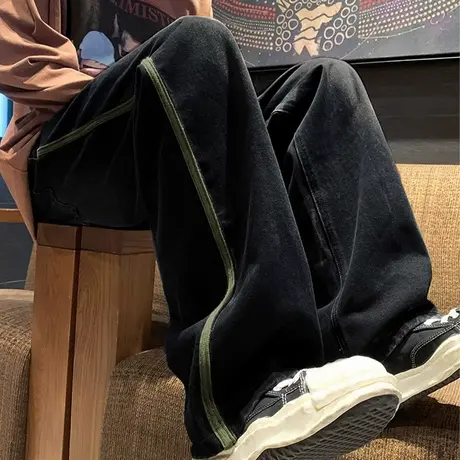 唐狮24秋冬新款牛仔裤男设计感宽松复古潮流直筒阔腿美式长裤W商品大图