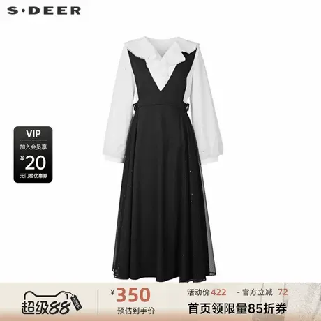 sdeer圣迪奥女装荷叶边风琴褶网纱衬衫背带裙套装S244Z1403图片
