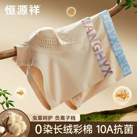 恒源祥纯棉男士内裤虫草升级天然彩棉10A抗菌平角裤青年大码短裤商品大图