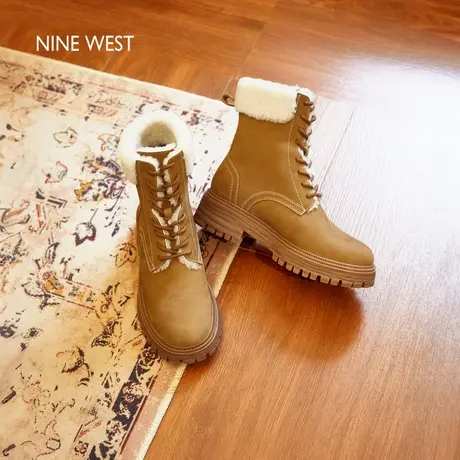 Nine West/玖熙厚底马丁靴女秋冬新款英伦加绒保暖短靴防水雪地靴商品大图