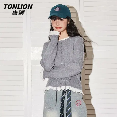唐狮灰色毛衣外套女2026新款秋冬季小个子加厚宽松慵懒针织开衫VB商品大图