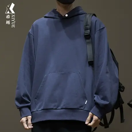 美式纯色连帽卫衣男重磅400g秋季2023新款潮流宽松大码内搭打底衫商品大图