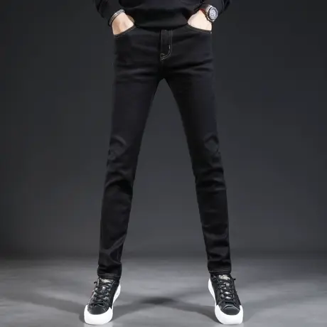 香港高端牛仔裤男2023新款秋季修身小脚裤黑色弹力休闲男装牛仔裤商品大图