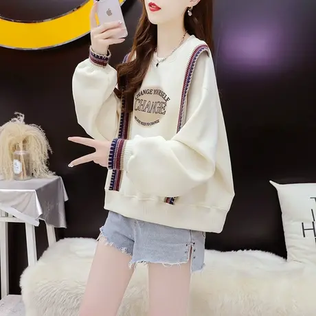 加绒加厚卫衣外套女2023新款秋冬洋气减龄宽松短款小个子百搭上衣商品大图