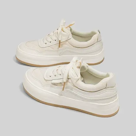 Betoo 小白鞋女秋季爆款2022新款菱格帆布鞋ins潮原创小众板鞋商品大图