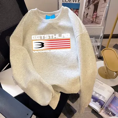 美式街头风秋冬卫衣女2023爆款加绒圆领上衣ins大码宽松小众外套图片