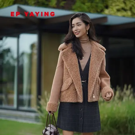 EP YAYING雅莹女装 绵羊毛外套榛果色呢子大衣 商场同款8229A图片