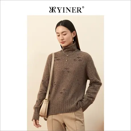 YINER音儿女装冬季高领蚕丝羊绒针织衫套头商品大图