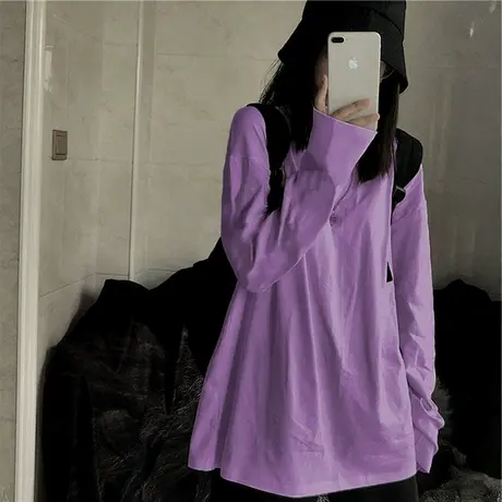 2023年新款春秋季长袖白色T恤女装ins纯色韩版中长款打底衫上衣服图片