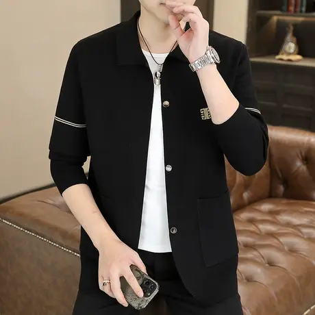 针织开衫外套男士春秋季潮牌高级感翻领秋装休闲外穿韩版毛衣夹克商品大图