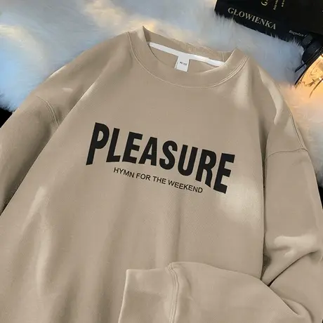 350g重磅圆领卫衣男秋冬款潮流字母印花套头无帽长袖t恤潮流百搭图片