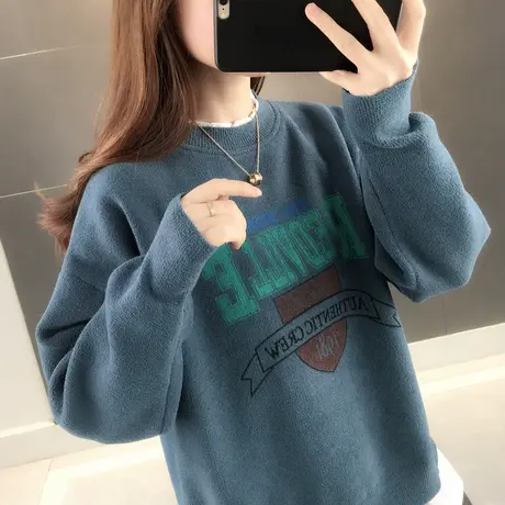 2024春季新款韩版拼接破洞针织衫假两件套头卫衣女ins宽松上衣潮图片