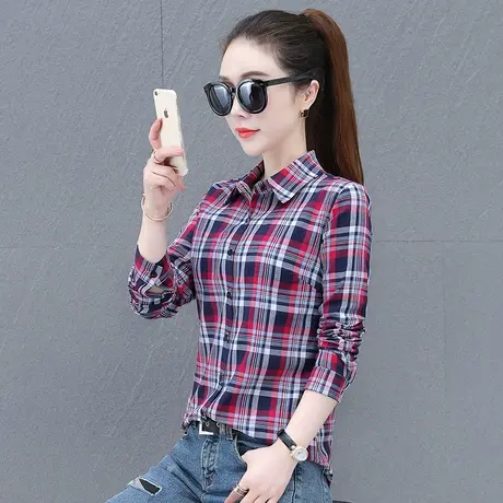 恋上17号女士春秋2023新款显瘦格子衬衫女外搭洋气减龄百搭女衬衣图片