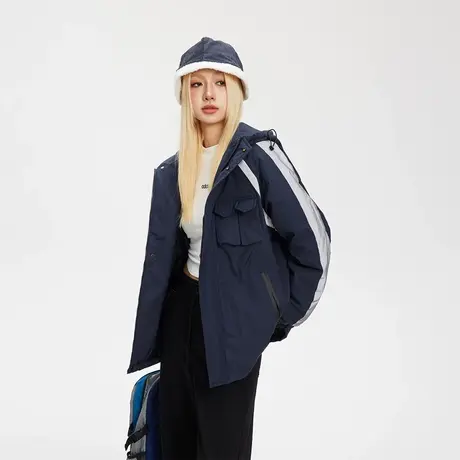 复古拼接保暖棉服女冬季夹棉工装外套2023新款潮牌宽松设计感棉衣商品大图