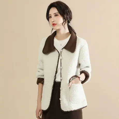 韩潮袭人POLO领撞色摇粒绒休闲外套女2023冬季新款宽松显瘦大衣图片