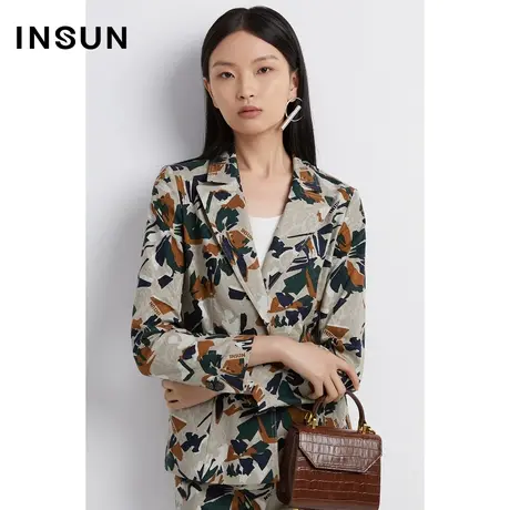 恩裳奥莱秋季棉质艺术感印花挺括有型款西装外套商品大图