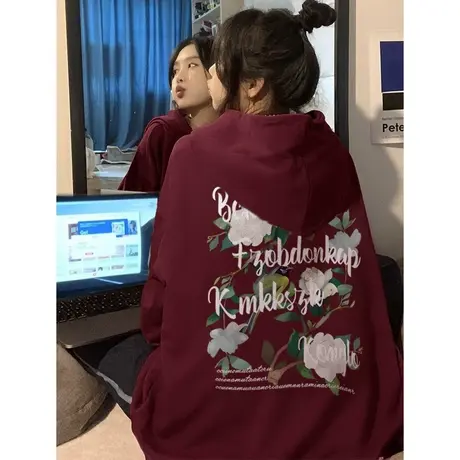 美式复古卫衣女连帽2023新款爆款秋冬装设计感慵懒风宽松长袖外套商品大图