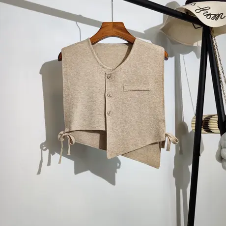 针织马甲背心女开衫春秋新款两侧绑带斜边下摆设计感西装马夹外搭图片