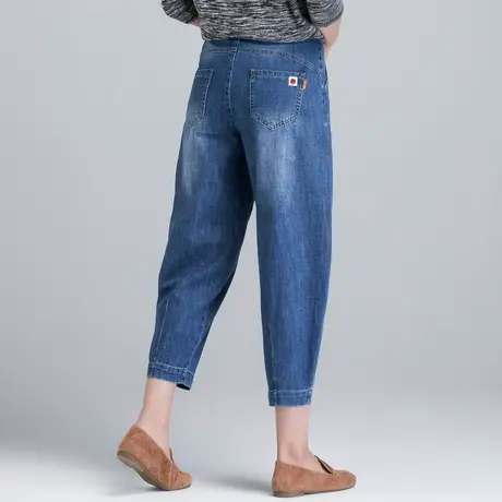 高腰哈伦牛仔裤女2024年新款夏季薄款大码女裤夏九分灯笼裤八分裤商品大图