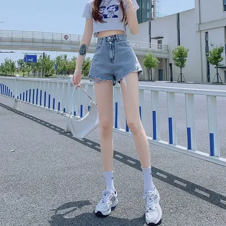 高腰牛仔短裤女夏2023年新款宽松显瘦辣妹a字热裤潮图片