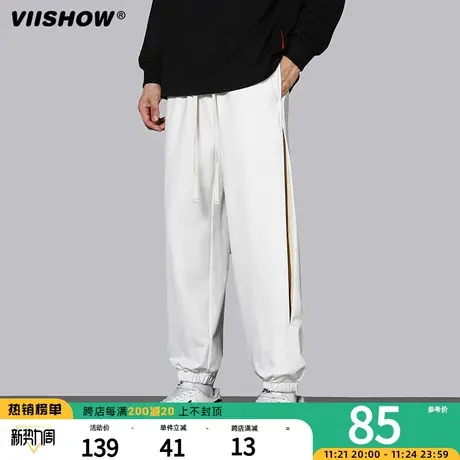 VIISHOW美式卫裤男春秋季宽松束脚运动裤男潮牌条纹休闲长裤子商品大图