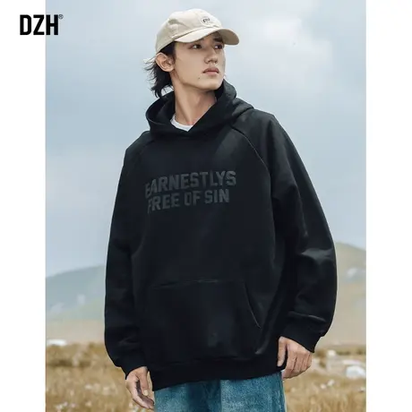 男士重磅连帽外套男春秋季2023新款黑色休闲外套美式复古上衣秋装商品大图