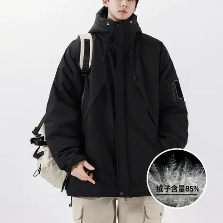 男士黑色冲锋衣羽绒服男潮牌短款加厚保暖冬季外套2024新款羽绒衣商品大图