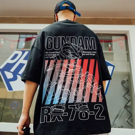 2024新款爆款国潮t恤胖子男潮ins短袖潮牌宽松夏季大码五分半截袖商品大图