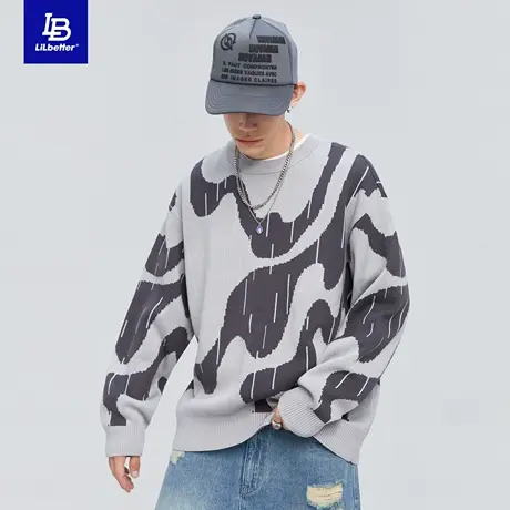 Lilbetter毛衣男提花针织衫新款男装潮流上衣设计感线衣宽松毛衫商品大图