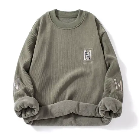 青年加绒保暖一体绒卫衣男士加厚秋冬季打底内搭休闲宽松上衣外套商品大图