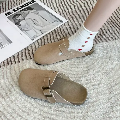 勃肯包头拖鞋女外穿半托2023春夏韩版复古大头丑萌夏百搭软木底鞋图片