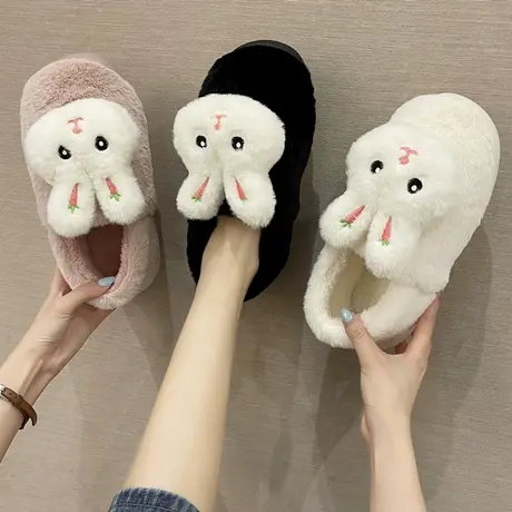 可爱棉拖鞋包头女冬防滑家用保暖防滑棉拖鞋卡通小兔子室内可外穿商品大图