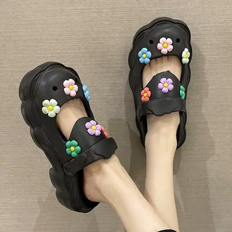 洞洞鞋女夏季可爱花朵云朵两穿踩屎感厚底沙滩防滑外穿包头凉拖鞋商品大图
