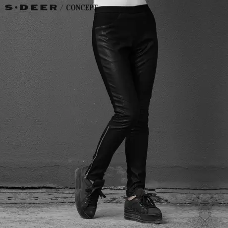 S·DEER＼CONCEPT【新品】圣迪奥机车PU拼接假口袋长裤5380812图片