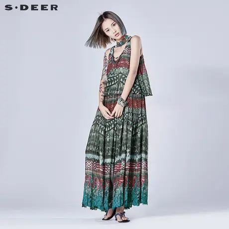 sdeer圣迪奥女装2017夏装新款民族风情绣花背心连衣裙S16281221图片