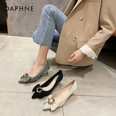 达芙妮配裙子高跟鞋女夏季2022年新款细跟春秋蝴蝶结法式气质单鞋图片