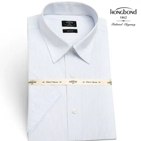 红邦创衣 2023衬衫男夏季短袖薄款免烫竹纤维正装条纹衬衣男半袖图片