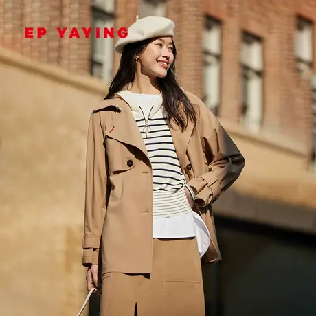 EP YAYING雅莹女装 英伦风羊毛一手长风衣外套 2024春装新品7202A图片