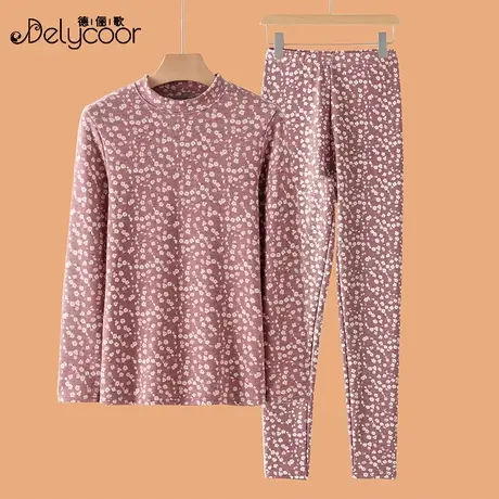 中老年花色保暖内衣加绒加厚套装奶奶秋衣妈妈内穿德绒打底上衣冬商品大图