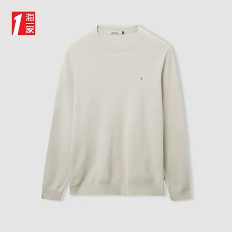 海一家简约舒适长袖毛衣2024春季新款简约圆领男士针织衫商品大图