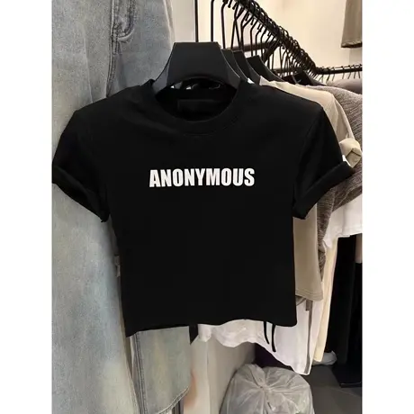 韩国东大门夏季新款美式字母显瘦休闲百搭短款垫肩短袖T恤女上衣图片