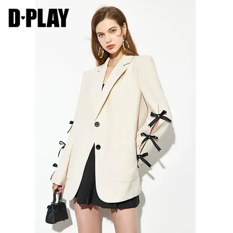 DPLAY德帕拉2022秋季新款杏仁奶白色法式复古小个子通勤西装上衣商品大图