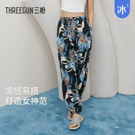 【冰立方】三枪凉感宽松束脚裤女春夏新品休闲薄款印花家居裤外穿图片